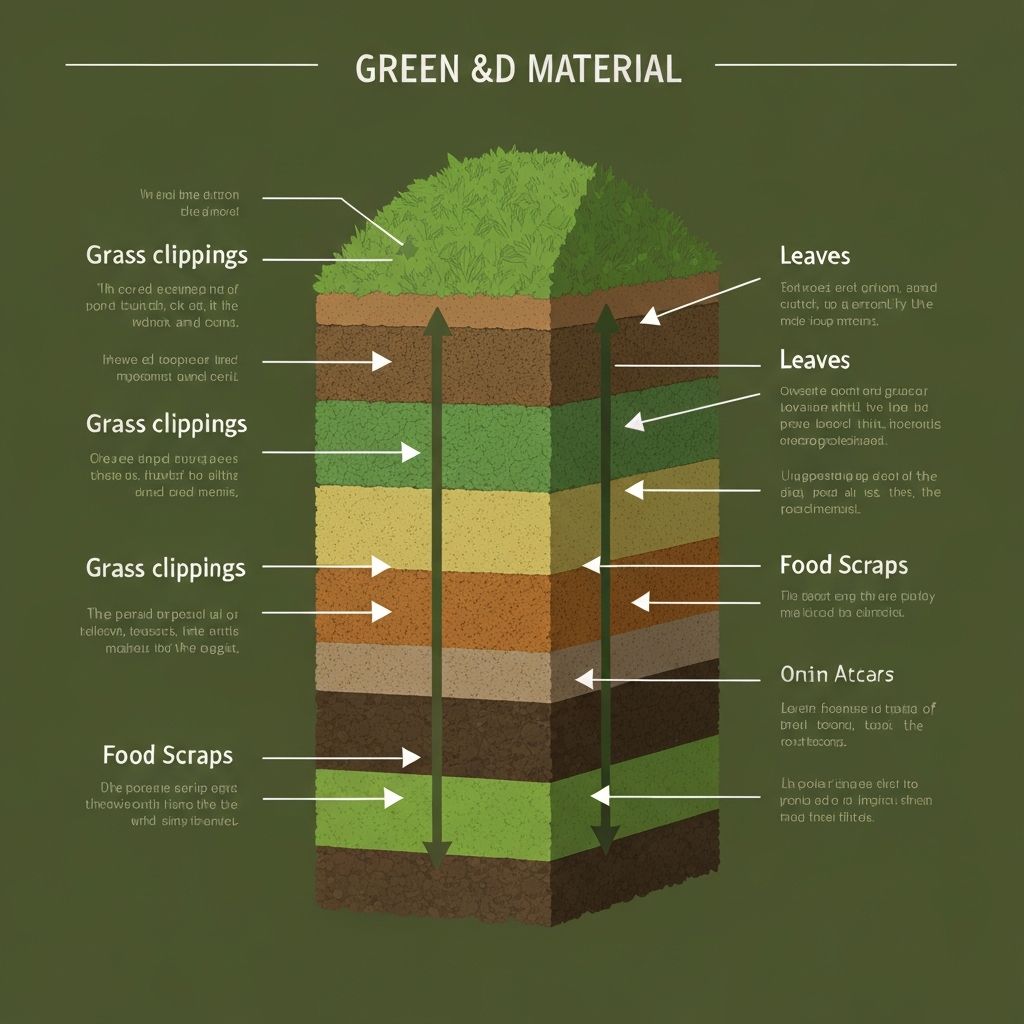 Przekrój stosu kompostowego pokazujący warstwy materiałów
